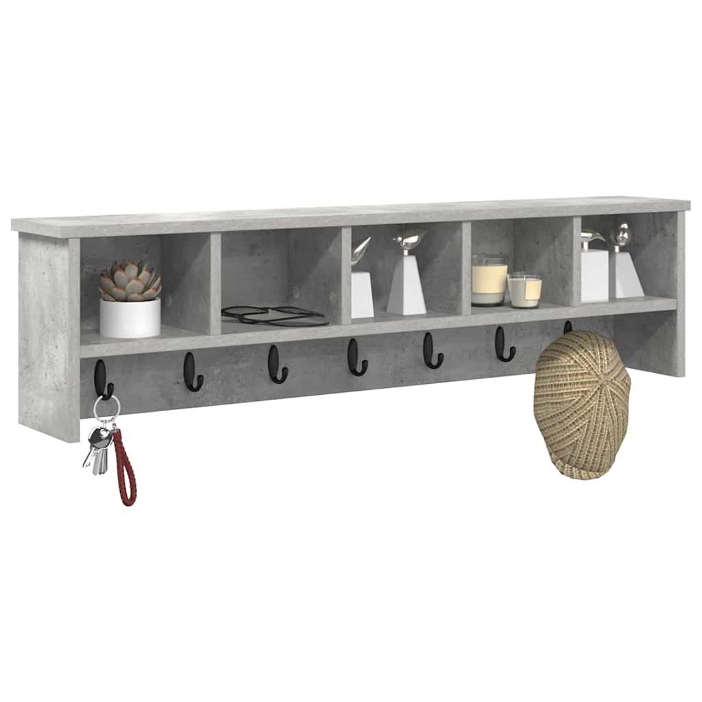 Fali Kabáthorog polcokkal Beton Szürke 100 x 16 x 26 cm Faanyag