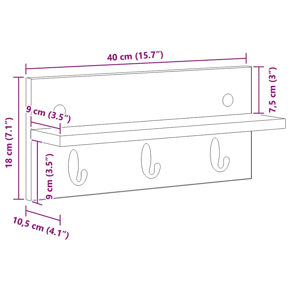 Fali Kabáthorog Fekete tölgy 40 x 10,5 x 18 cm Faanyag