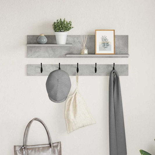 Fali Kabáthorog polcokkal Beton Szürke 90 x 15 x 36 cm Faanyag