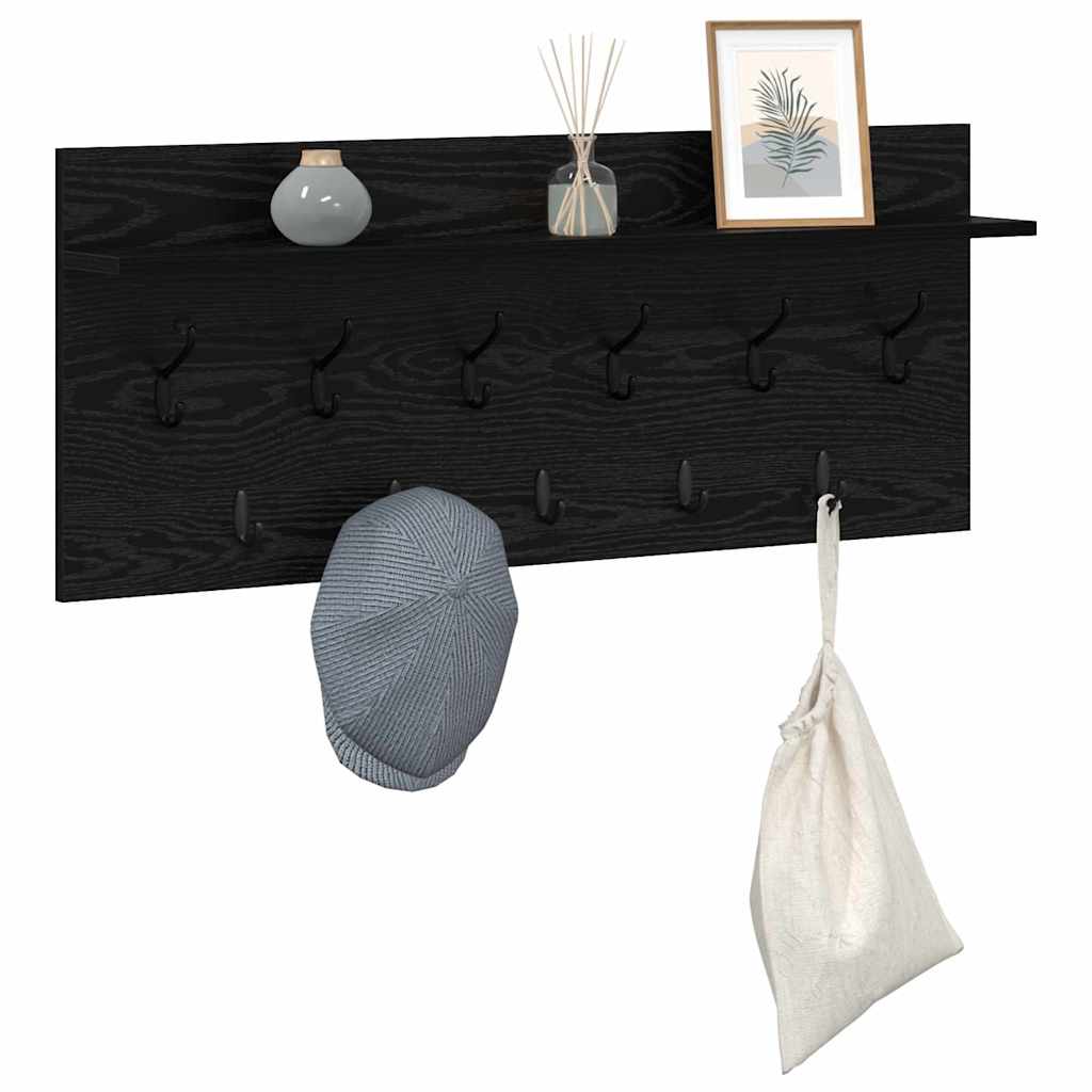 Fali Kabáthorog polcokkal Fekete tölgy 100 x 40 x 12 cm Faanyag