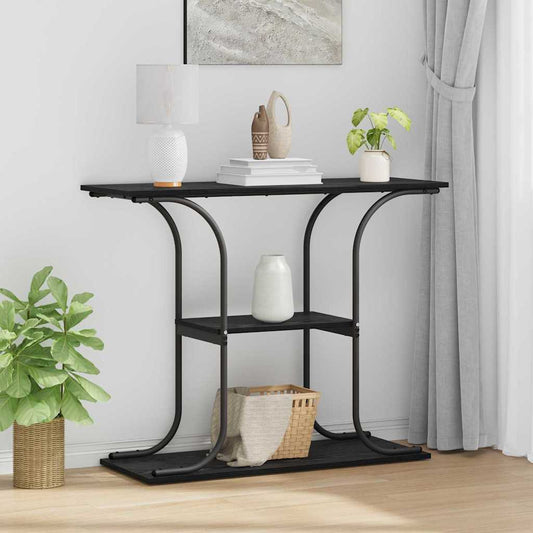 Konzolasztal polcokkal Fekete tölgy 101 x 35 x 80,5 cm Faanyag