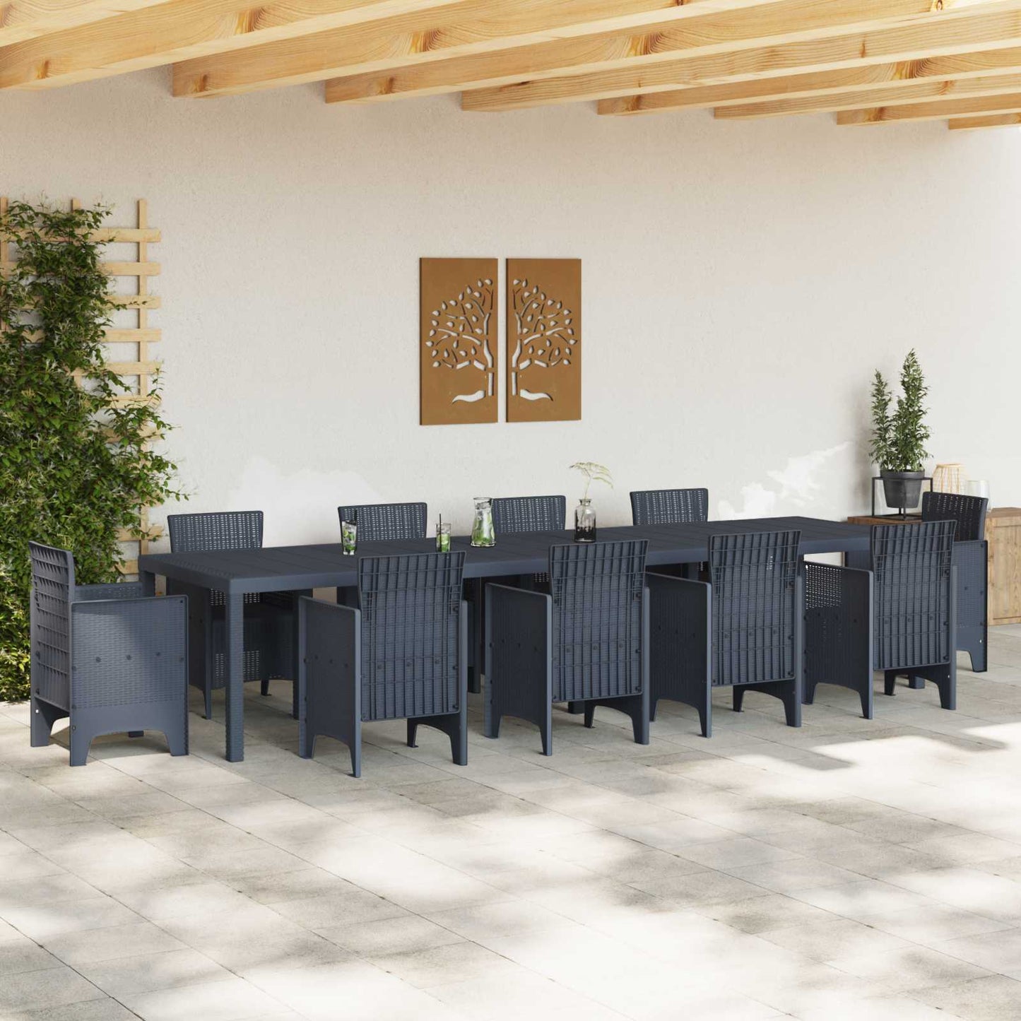 Kerti Asztal Antracit 350 x 100 x 74 cm polirattan
