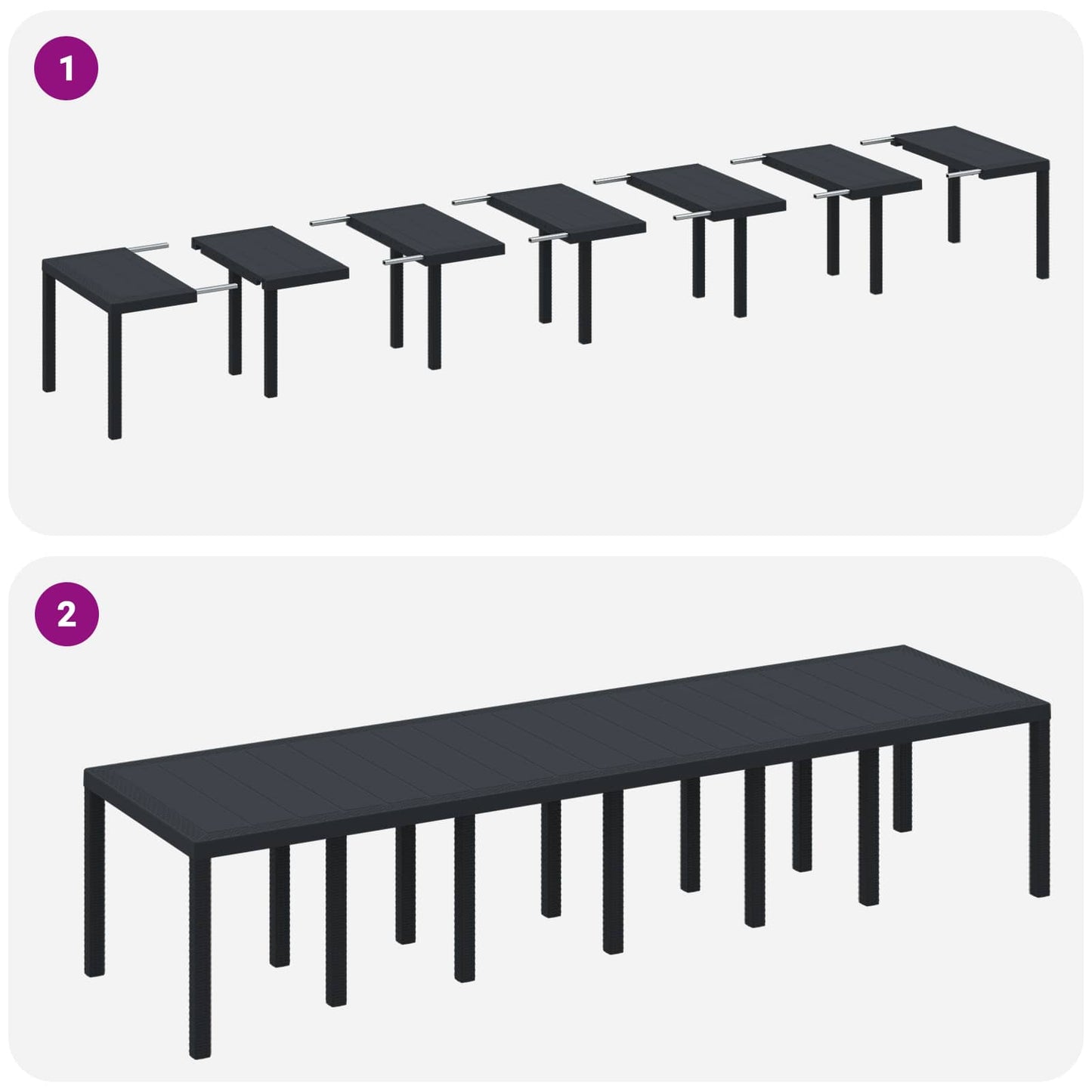 Kerti Asztal Antracit 350 x 100 x 74 cm polirattan