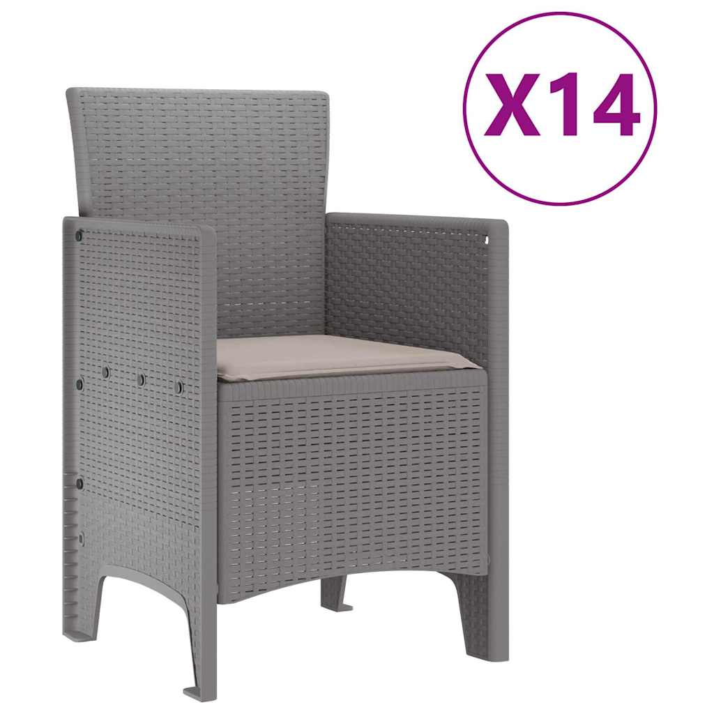 Kert étkező szett 15 pcs Világosszürke Polt rattan