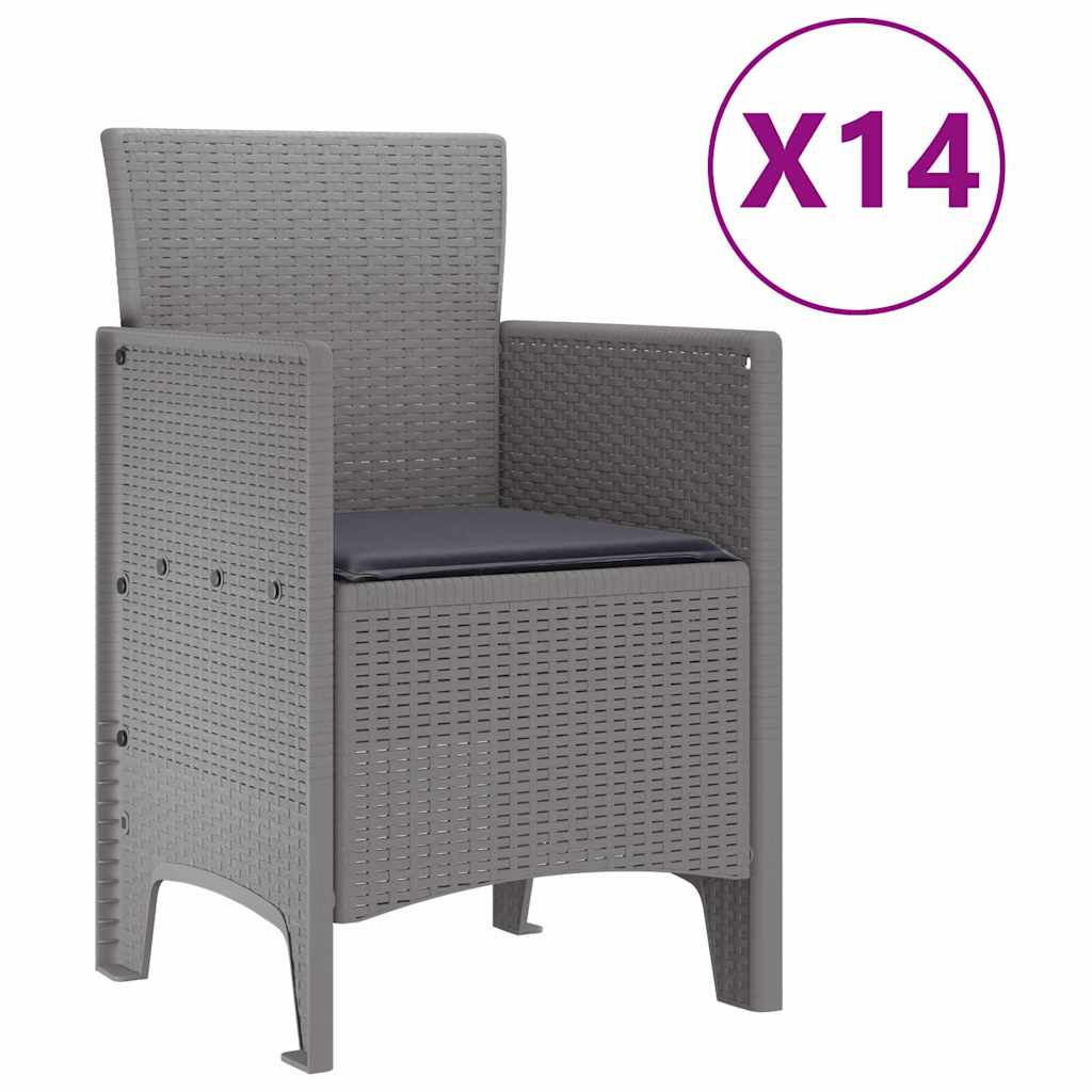 Kert étkező szett 15 pcs Világosszürke Polt rattan