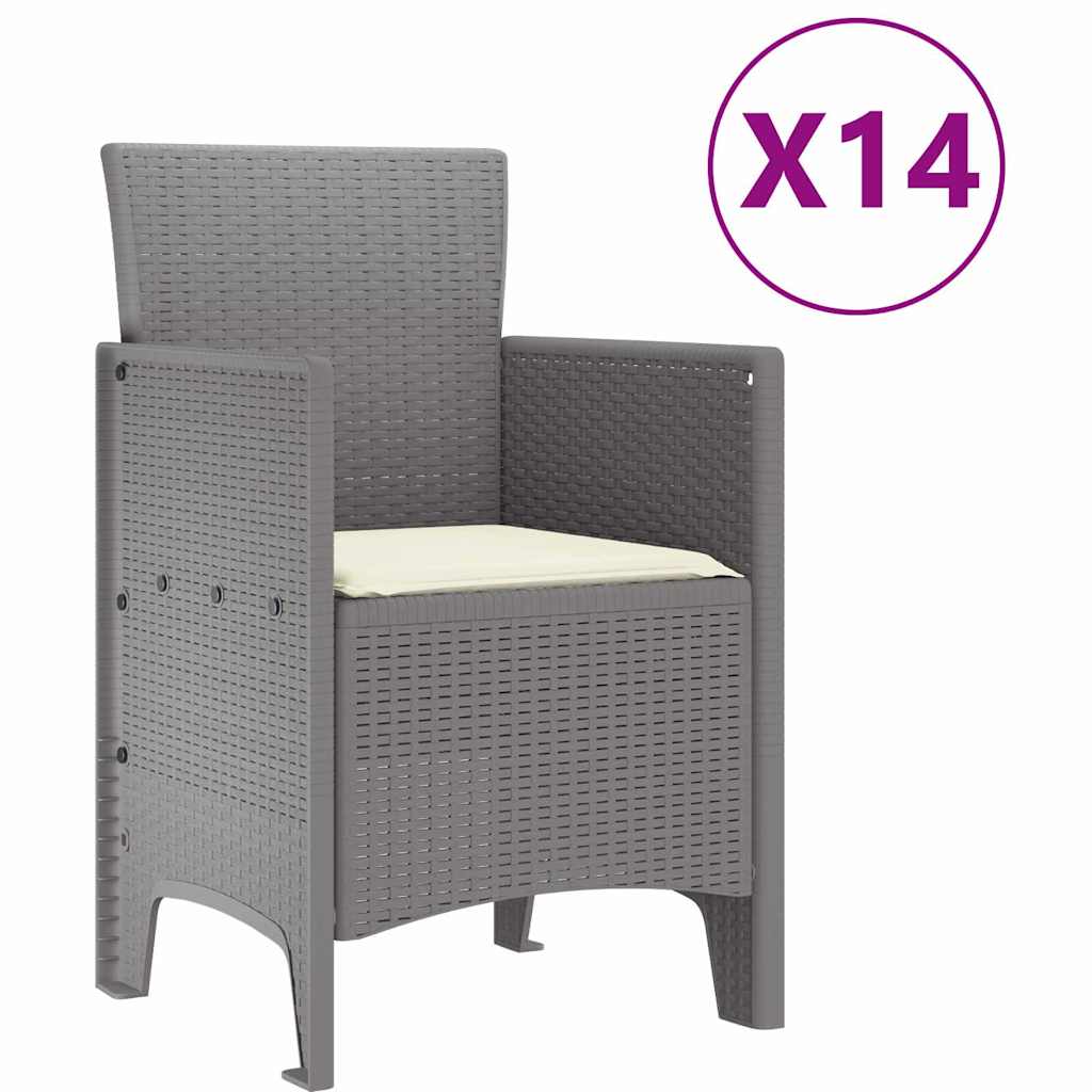 Kert étkező szett 15 pcs Világosszürke Polt rattan