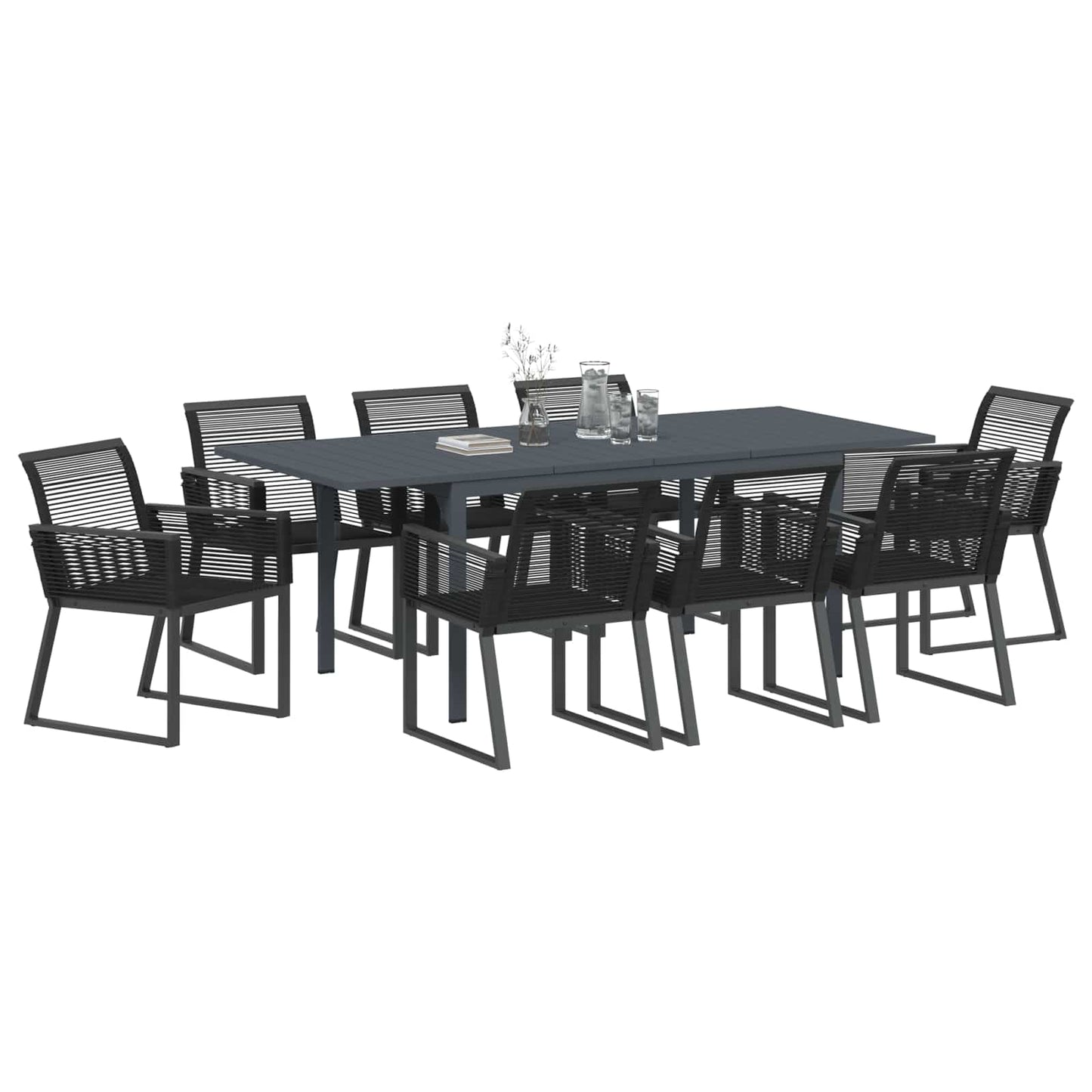 Kert étkező szett 9 pcs Fekete polirattan