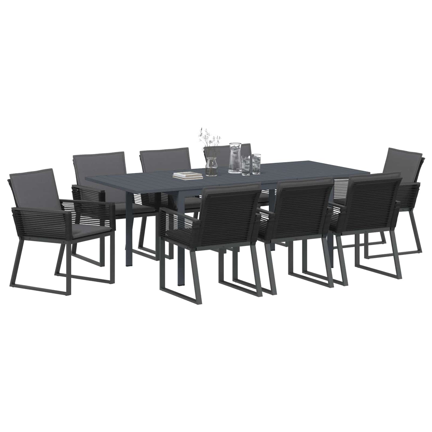 Kert étkező szett 9 pcs Fekete polirattan