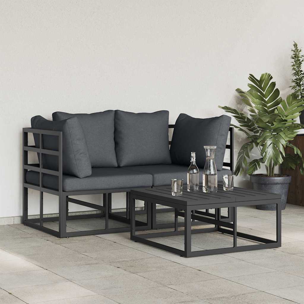 Kerti Kanapé Szett 3 pcs Fekete Fém