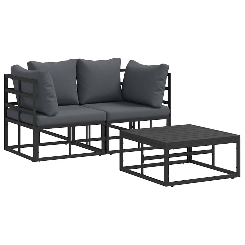 Kerti Kanapé Szett 3 pcs Fekete Fém