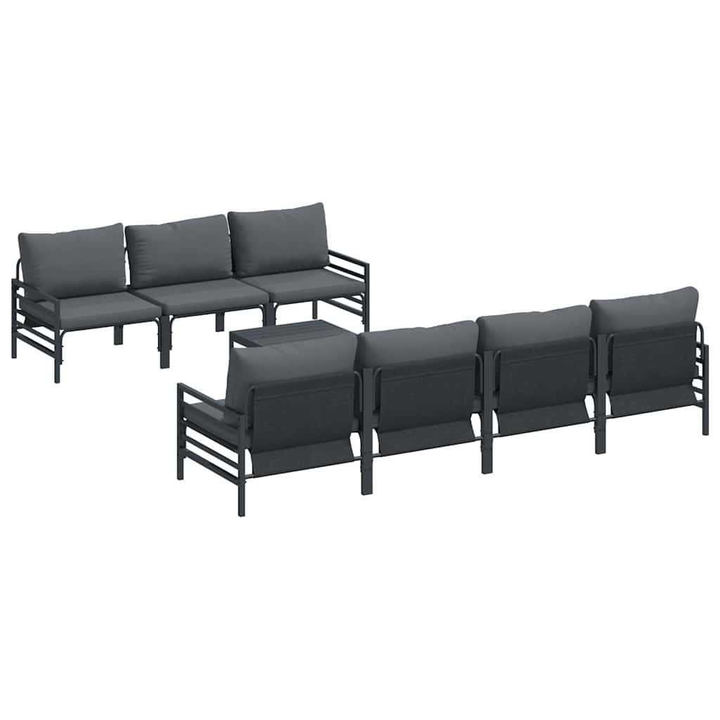 Kerti Kanapé Szett párnával 8 pcs Fekete Acél