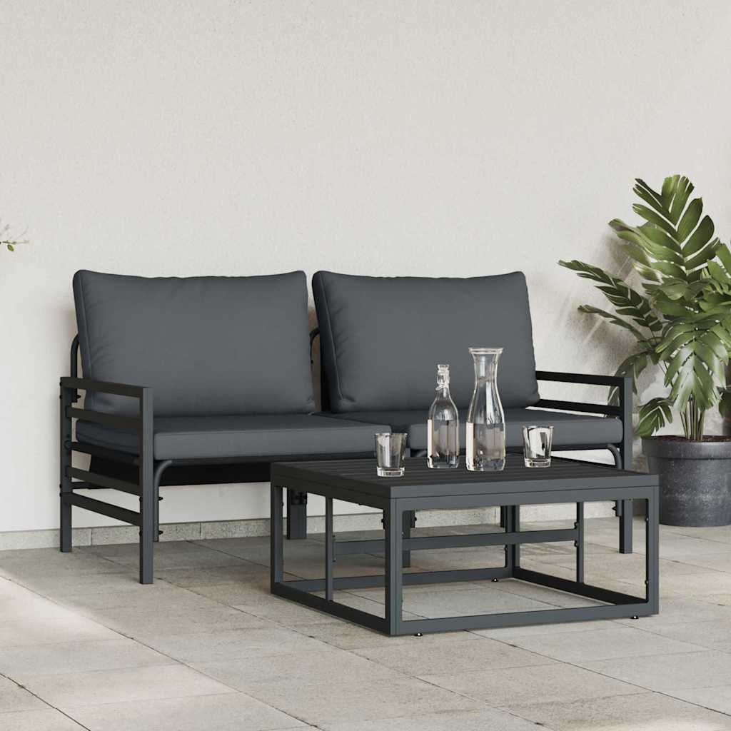 Kerti Kanapé Szett párnával 3 pcs Fekete Acél