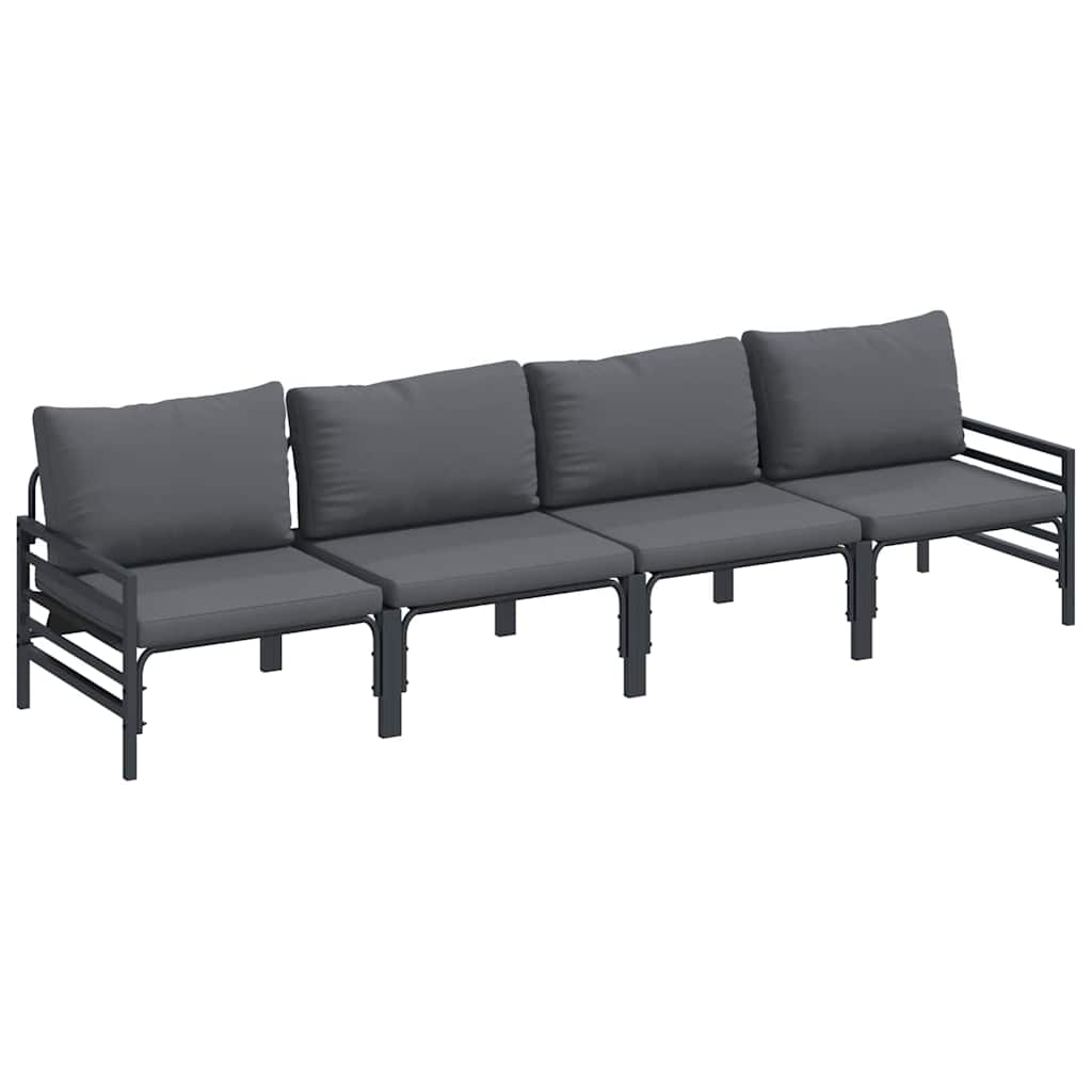 Kerti Kanapé Szett párnával 4 pcs Fekete Acél