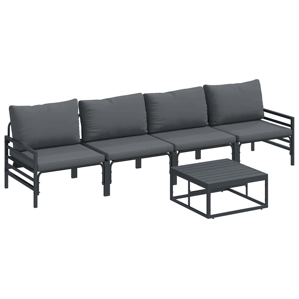 Kerti Kanapé Szett párnával 5 pcs Fekete Acél