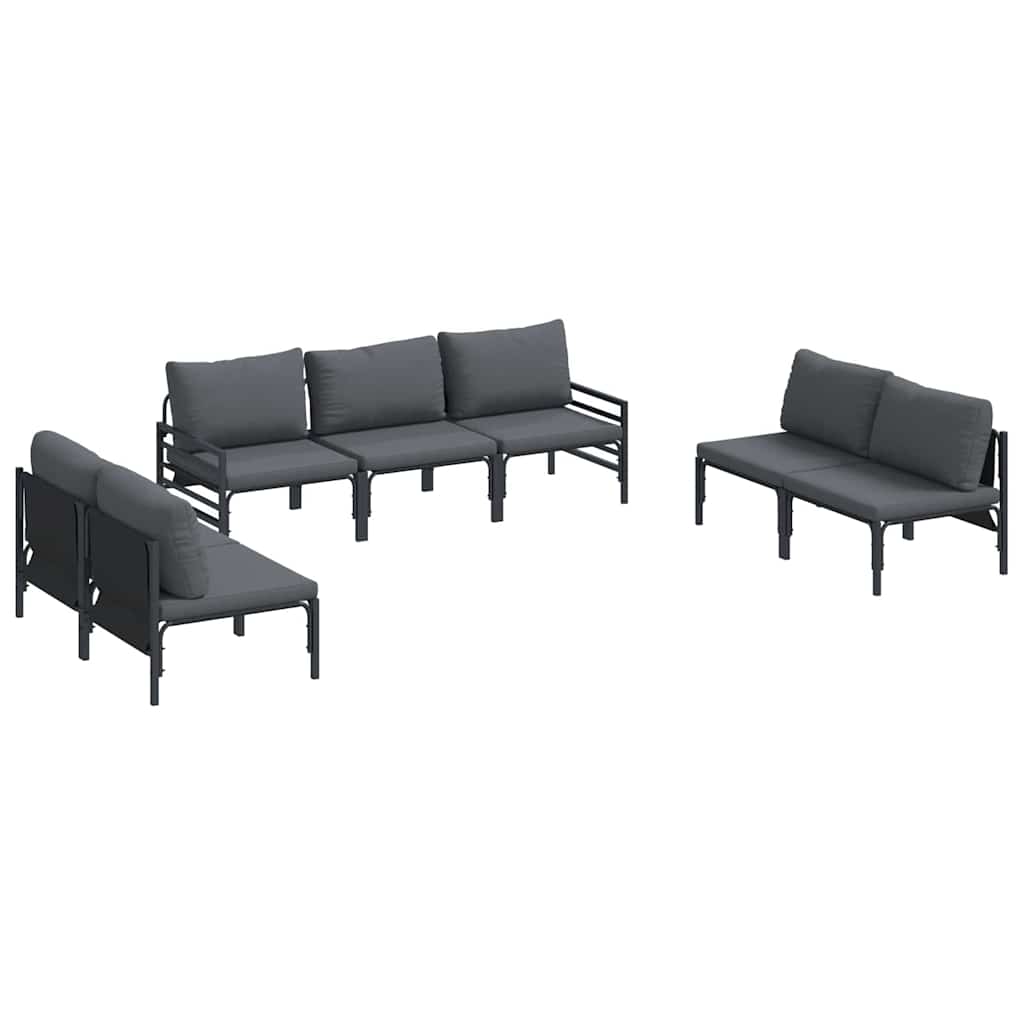 Kerti Kanapé Szett párnával 7 pcs Fekete Acél