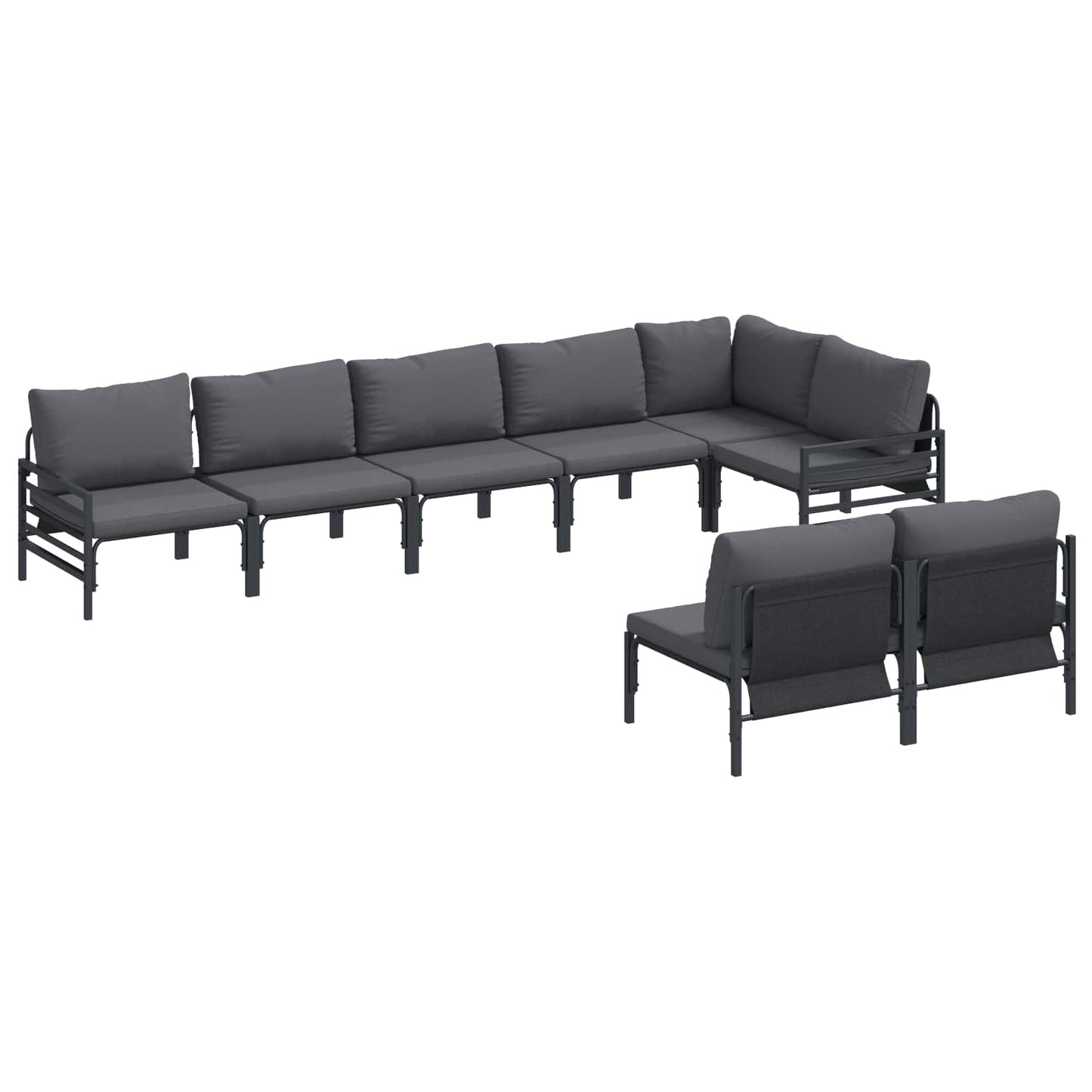 Kerti Kanapé Szett párnával 8 pcs Fekete Acél