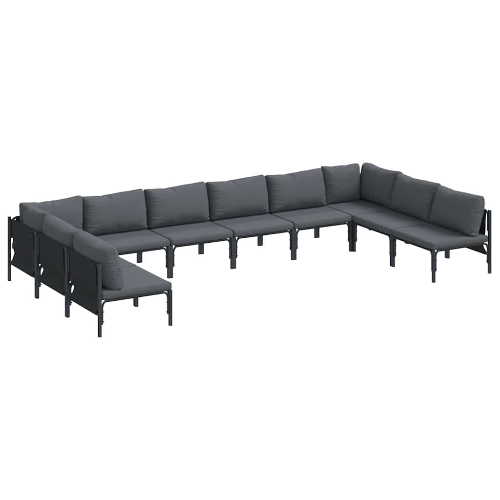 Kerti Kanapé Szett párnával 10 pcs Fekete Acél