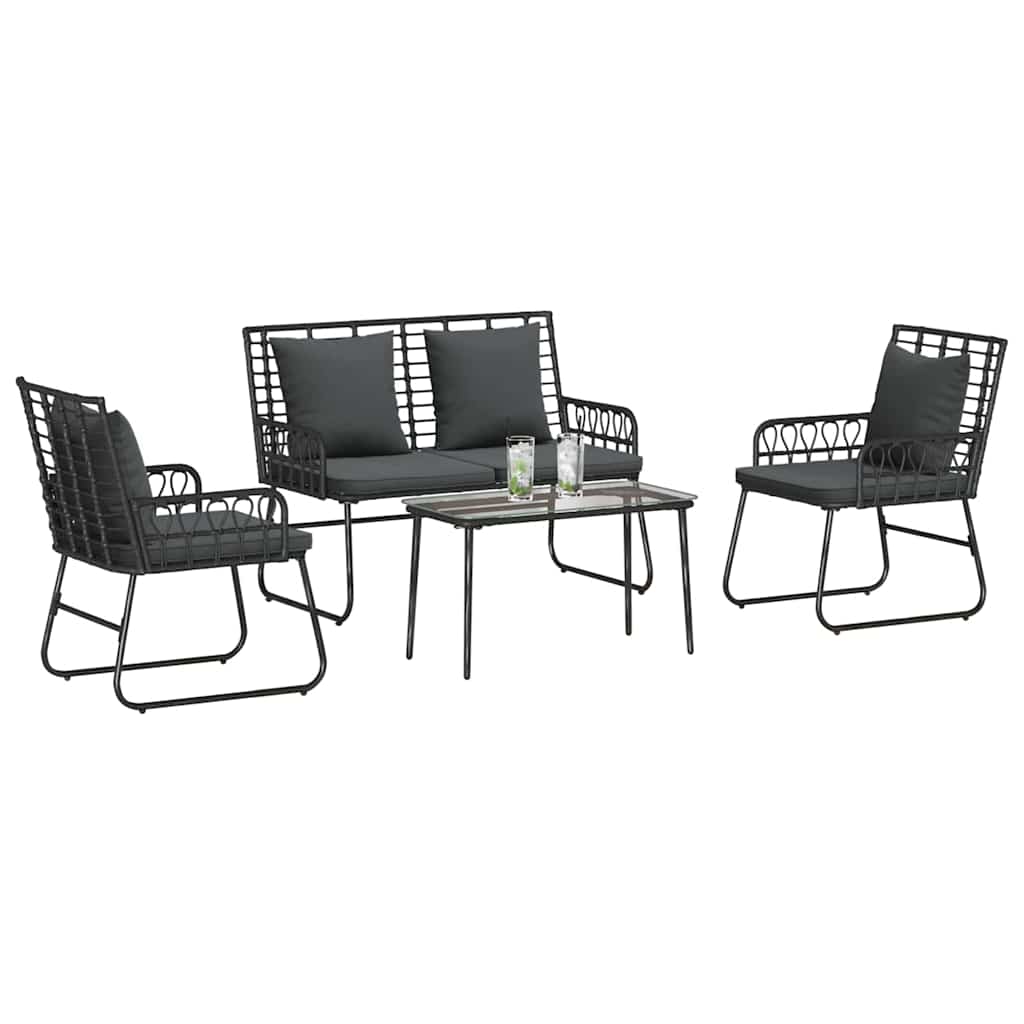 Kerti Bútor Szett párnával 4 pcs Fekete és Antracit polirattan