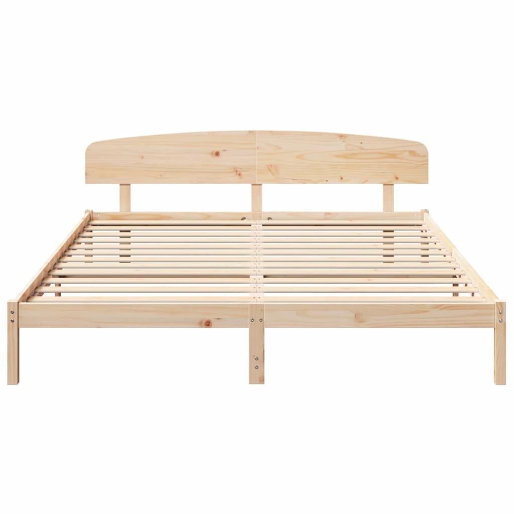 Ágykeret fejtámlával Természetes 200 x 200 cm Tömör fenyőfa