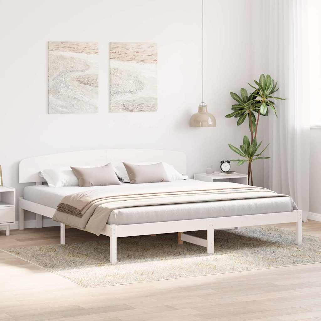 Ágykeret fejtámlával Fehér 180 x 200 cm Tömör fenyőfa