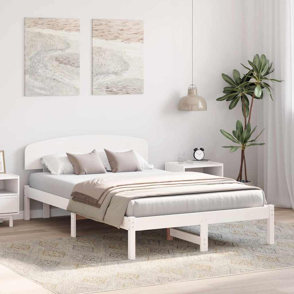 Ágykeret fejtámlával Fehér 120 x 200 cm Tömör fenyőfa