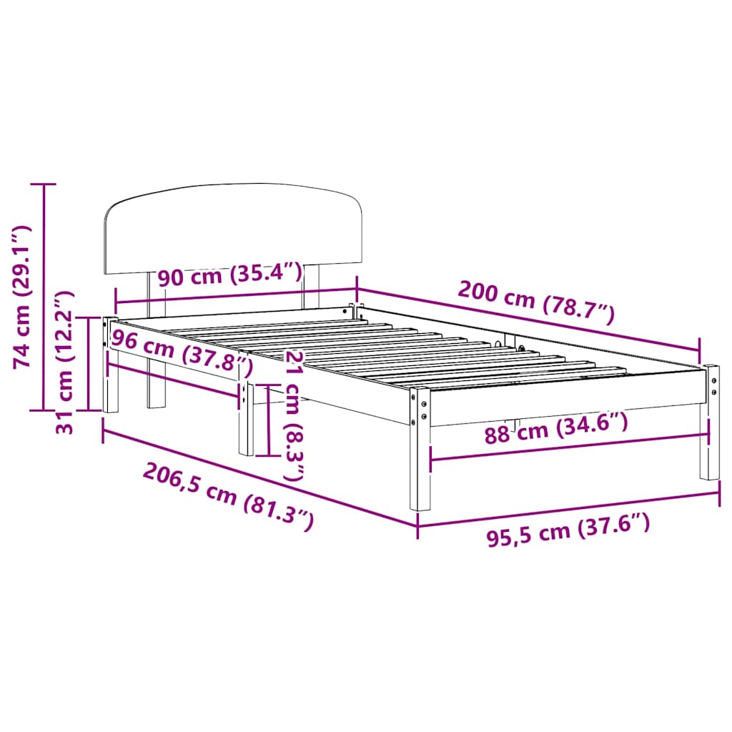 Ágykeret fejtámlával Természetes 90 x 200 cm Tömör fenyőfa