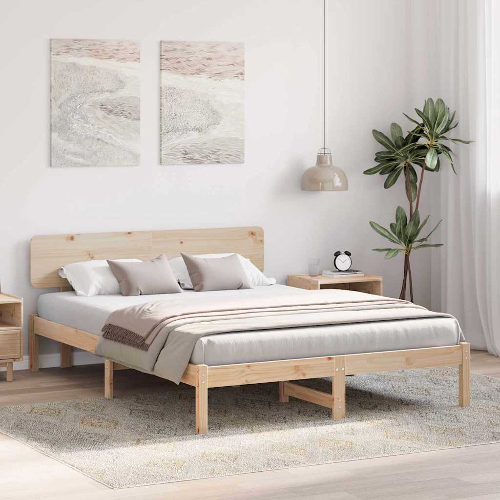 Ágykeret fejtámlával Természetes 150 x 200 cm Tömör fenyőfa
