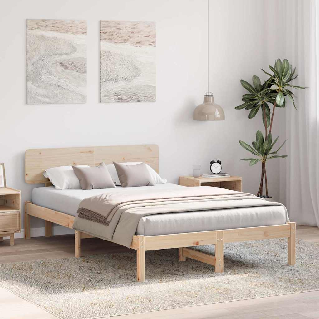 Ágykeret fejtámlával Természetes 120 x 200 cm Tömör fenyőfa