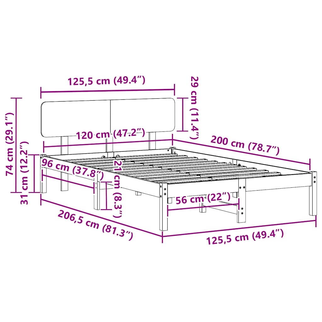 Ágykeret fejtámlával Természetes 120 x 200 cm Tömör fenyőfa