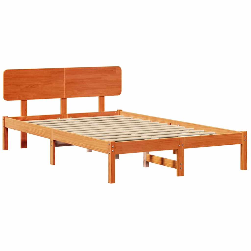 Ágykeret fejtámlával Faggyú barna 140 x 190 cm Tömör fenyőfa