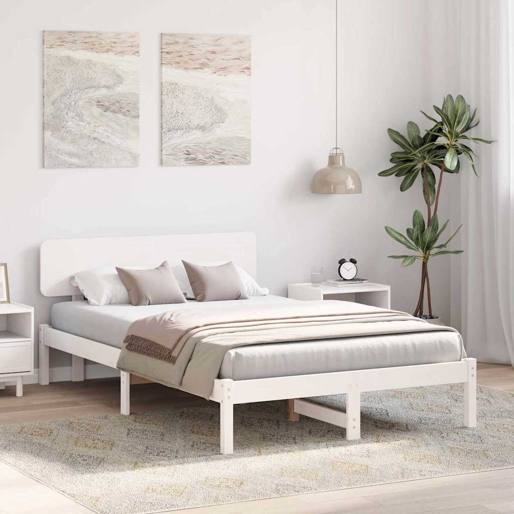 Ágykeret fejtámlával Fehér 120 x 190 cm Tömör fenyőfa
