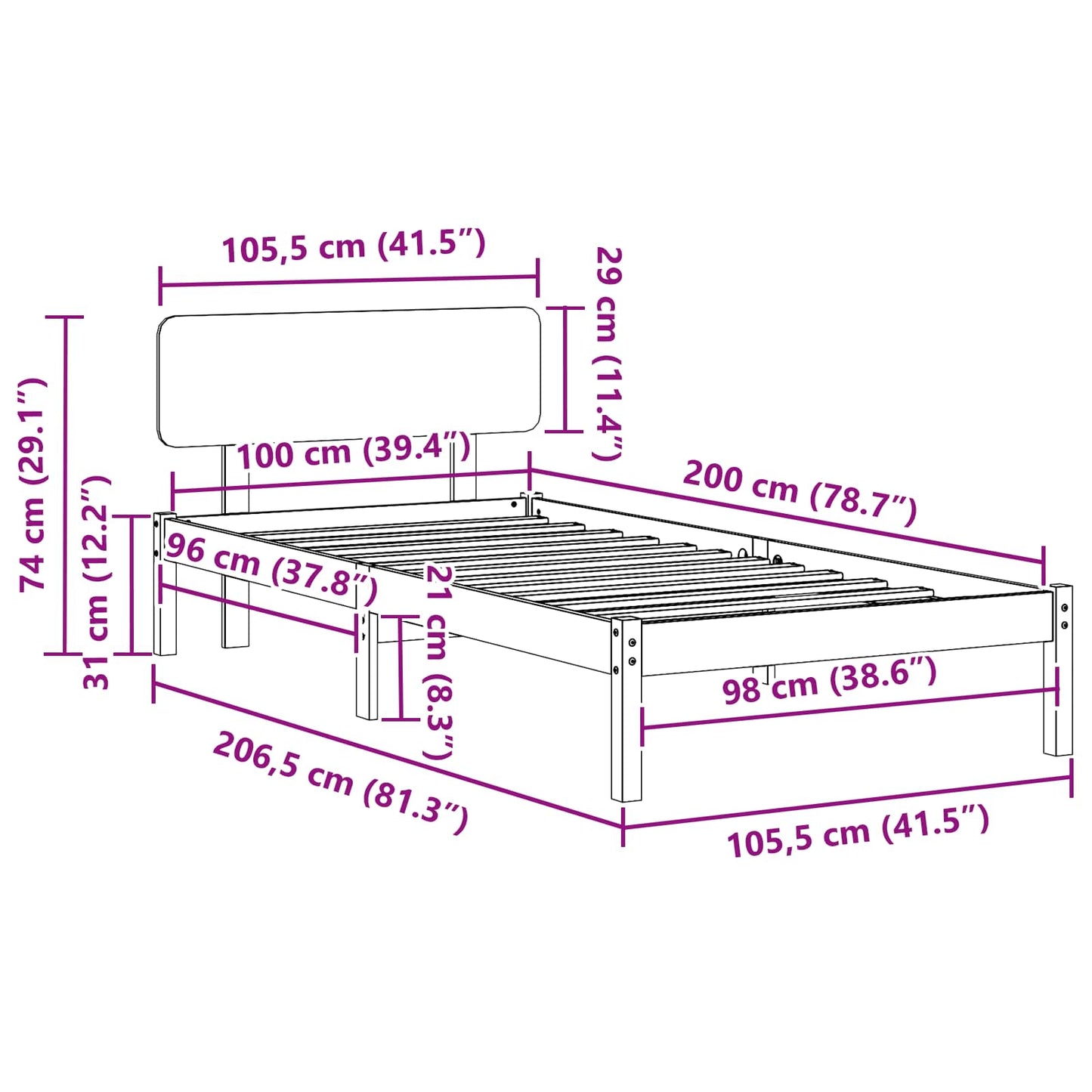 Ágykeret fejtámlával Természetes 100 x 200 cm Tömör fenyőfa