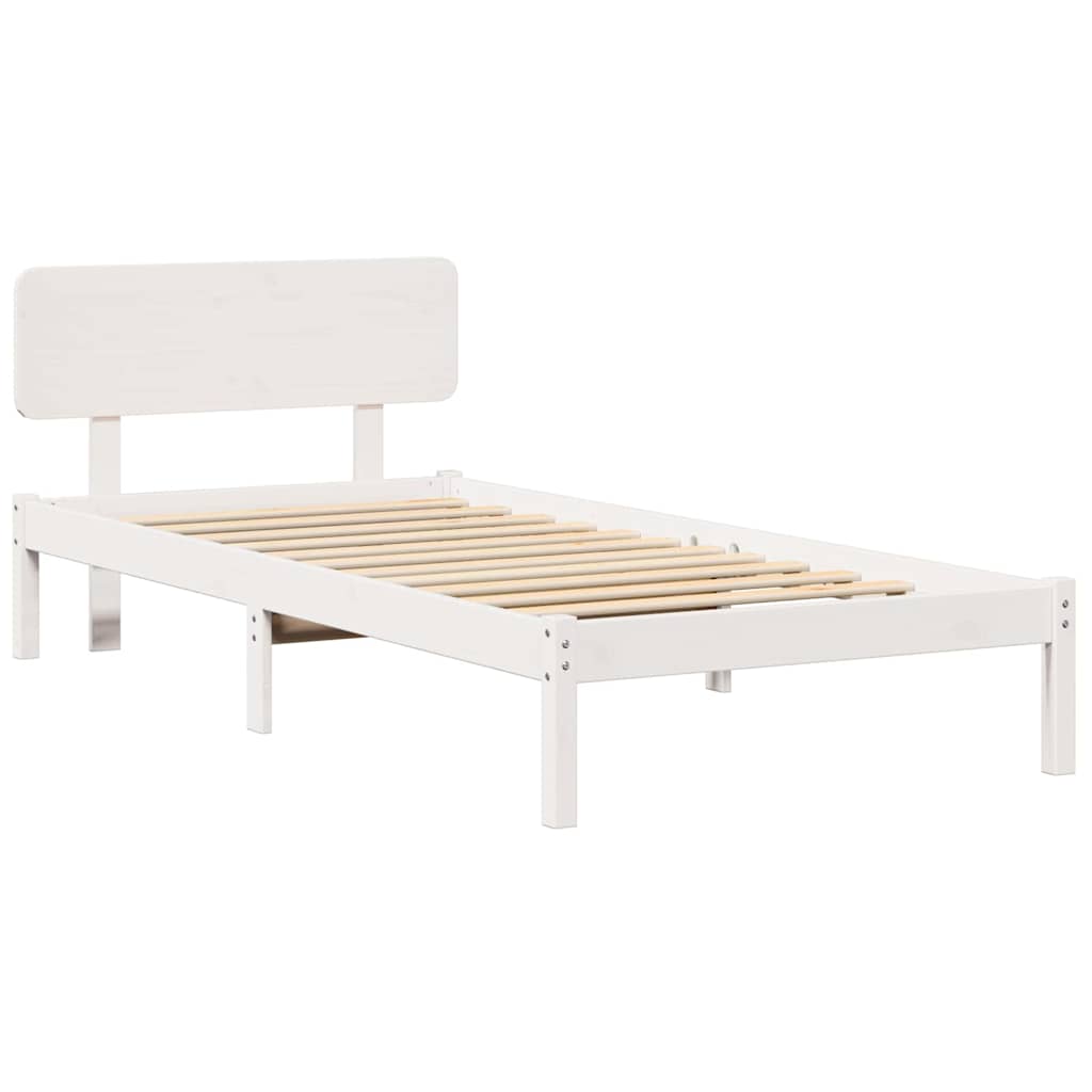 Ágykeret fejtámlával Fehér 100 x 200 cm Tömör fenyőfa