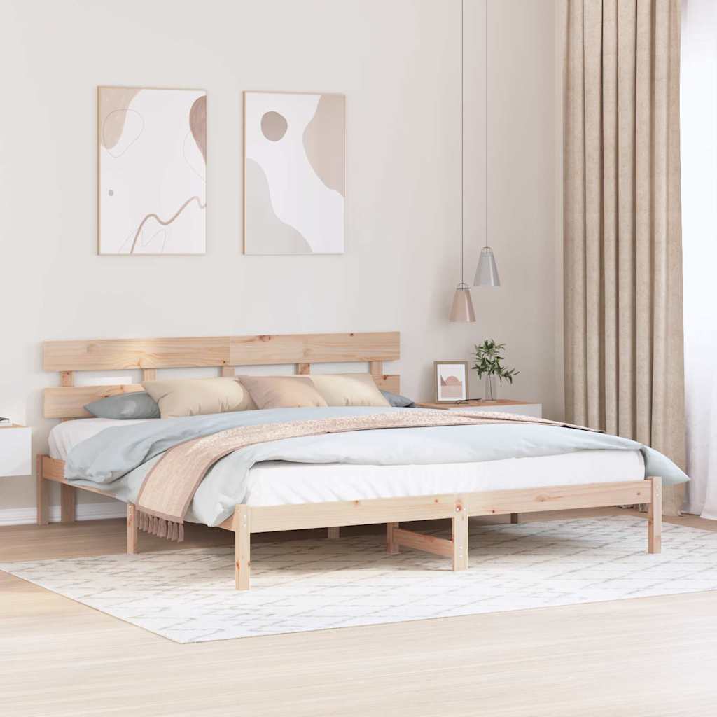 Ágykeret fejtámlával Barna 180 x 200 cm Tömör fenyőfa