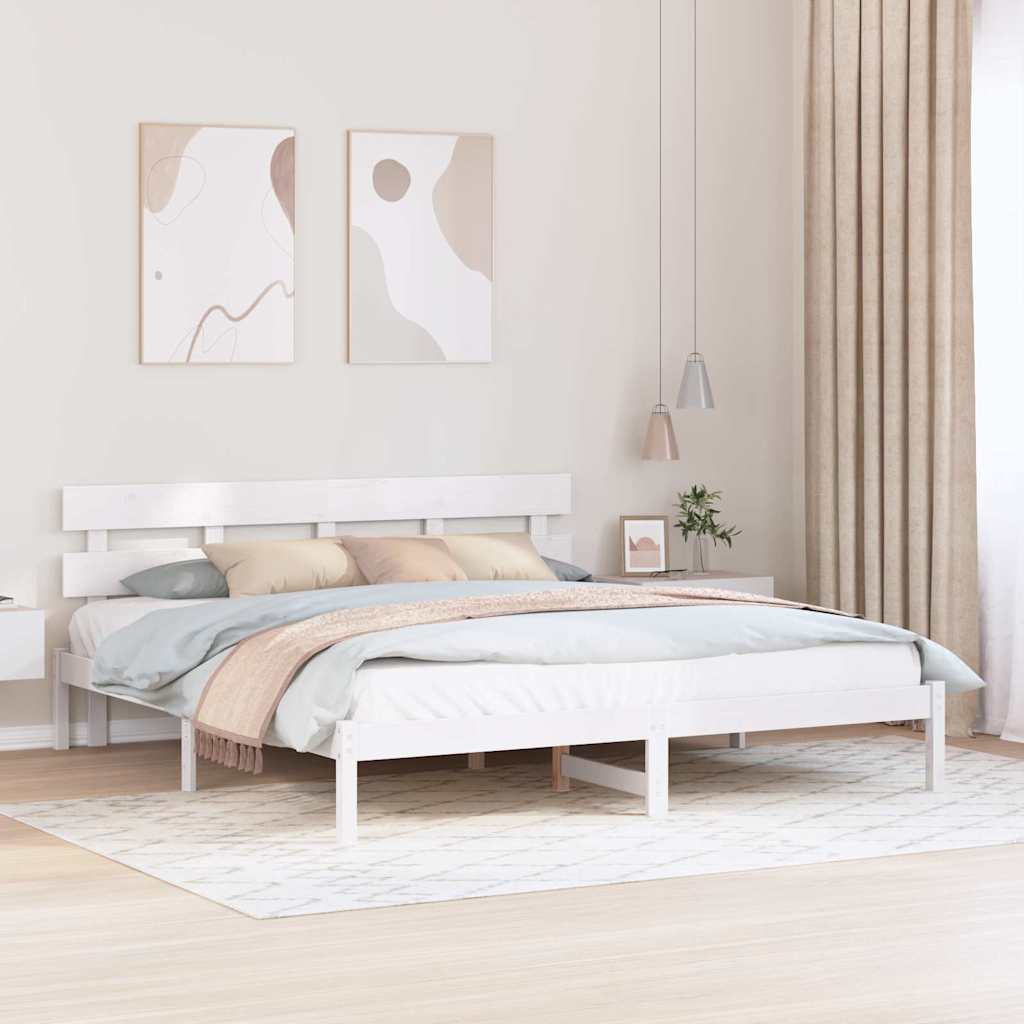 Ágykeret fejtámlával Fehér 180 x 200 cm Tömör fenyőfa