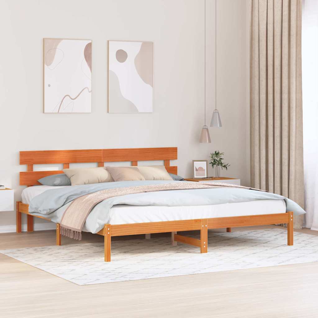 Ágykeret fejtámlával Barna 180 x 200 cm Tömör fenyőfa
