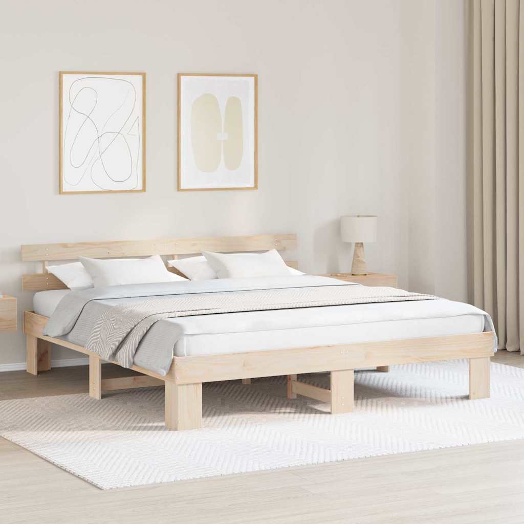 Ágykeret fejtámlával Természetes 200 x 200 cm Tömör fenyőfa
