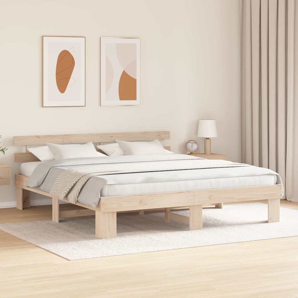 Ágykeret fejtámlával Természetes 200 x 200 cm Tömör fenyőfa