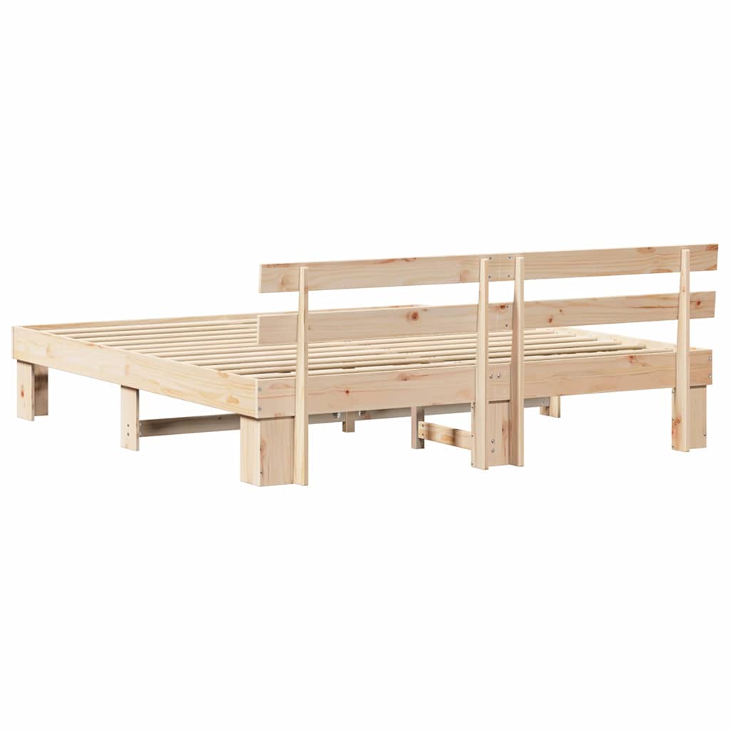 Ágykeret fejtámlával Természetes 200 x 200 cm Tömör fenyőfa