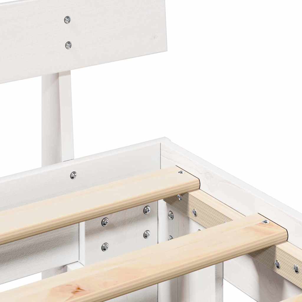Ágykeret fejtámlával Fehér 135 x 190 cm Tömör fenyőfa
