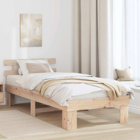 Ágykeret fejtámlával Természetes 100 x 200 cm Tömör fenyőfa