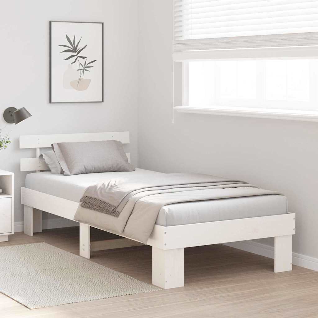 Ágykeret fejtámlával Fehér 90 x 200 cm Tömör fenyőfa