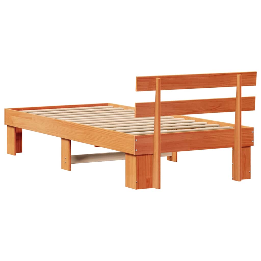 Ágykeret fejtámlával Faggyú barna 90 x 190 cm Tömör fenyőfa