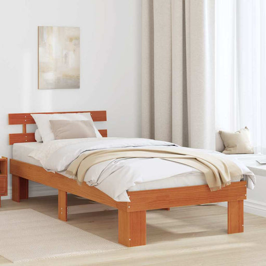 Ágykeret fejtámlával Faggyú barna 75 x 190 cm Tömör fenyőfa