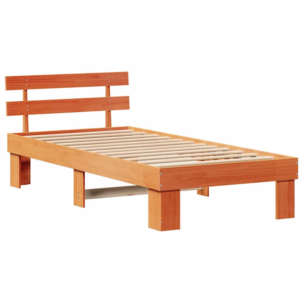 Ágykeret fejtámlával Faggyú barna 75 x 190 cm Tömör fenyőfa