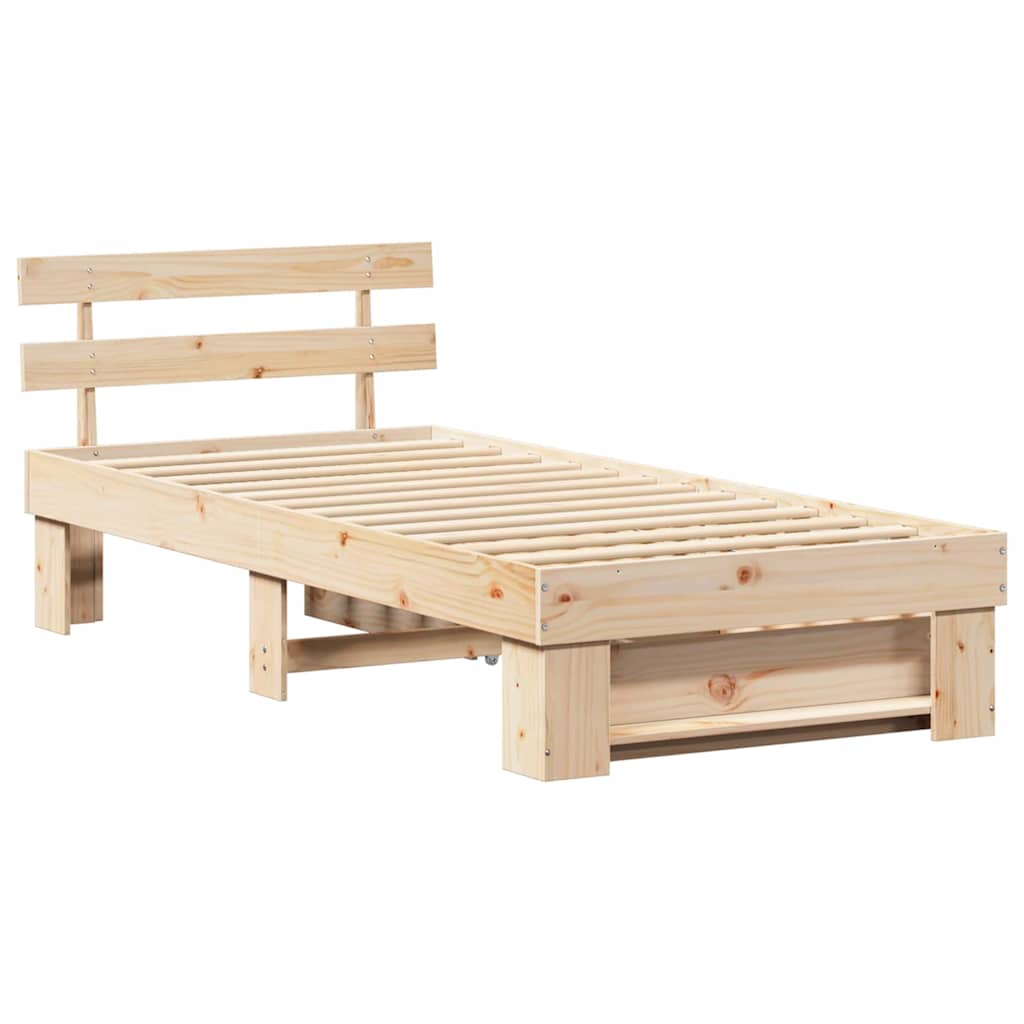 Ágykeret fejtámlával Természetes 90 x 200 cm Tömör fenyőfa