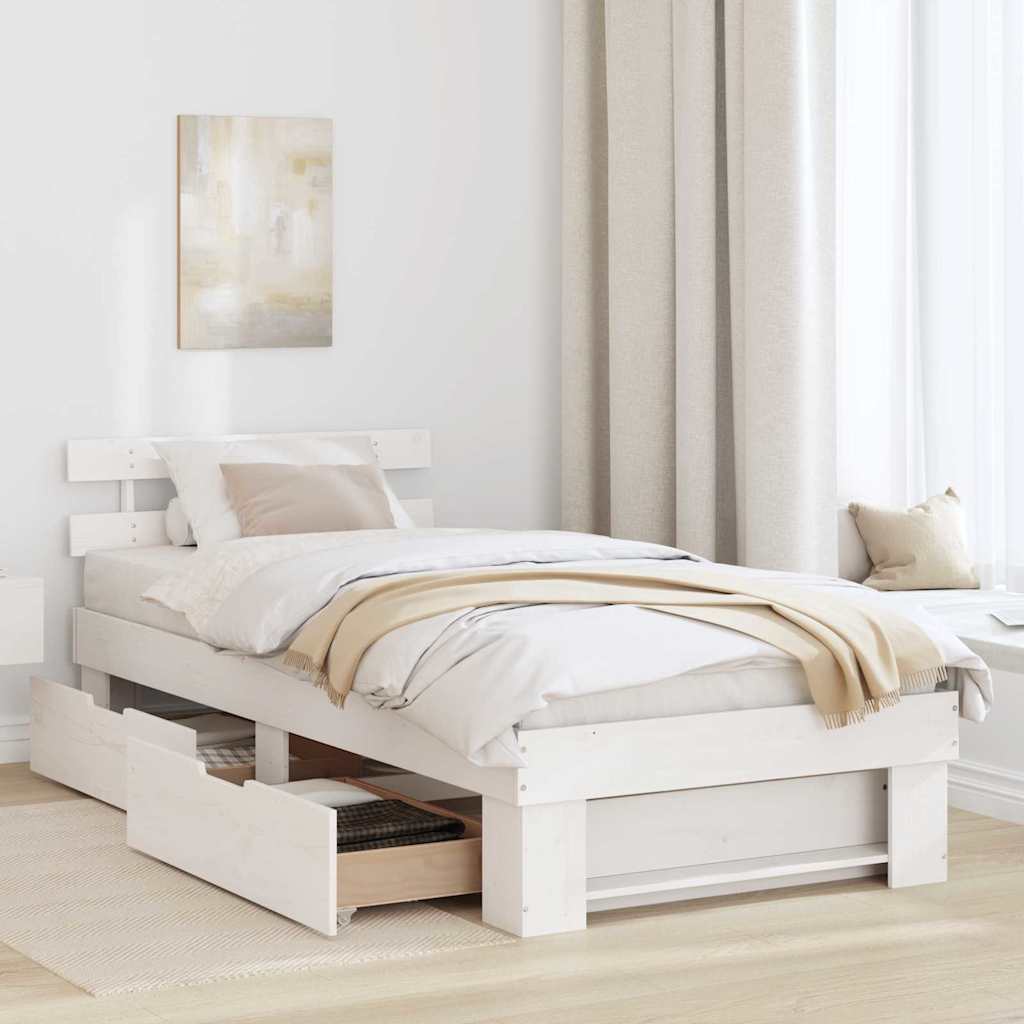 Ágykeret fejtámlával fiókkal Fehér 80 x 200 cm Tömör fenyőfa