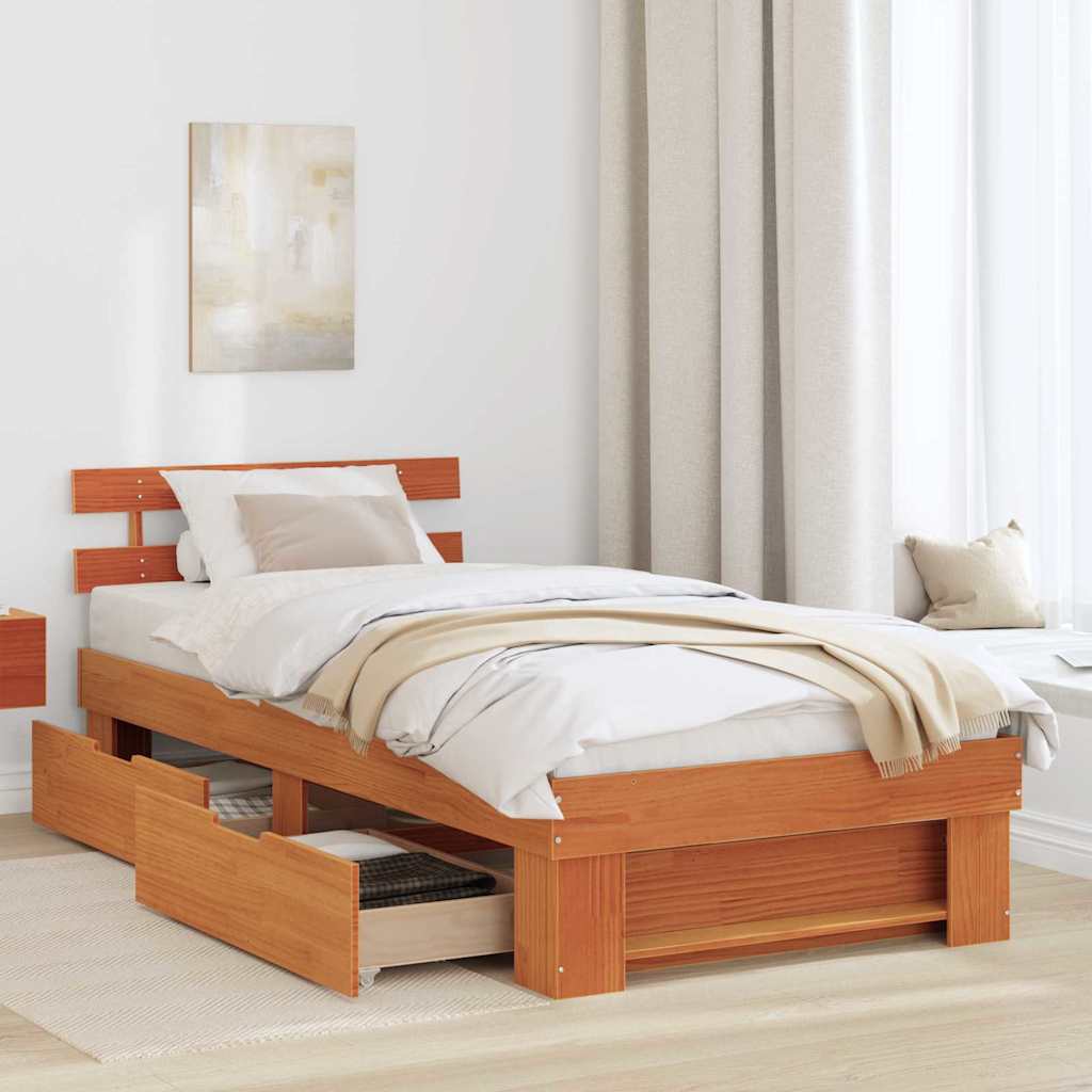 Ágykeret fejtámlával Faggyú barna 75 x 190 cm Tömör fenyőfa