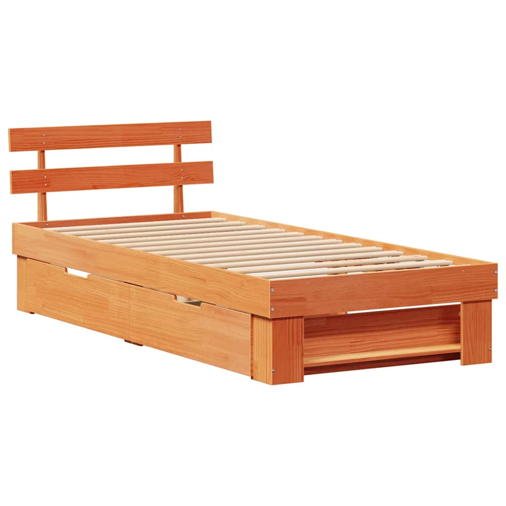 Ágykeret fejtámlával Faggyú barna 75 x 190 cm Tömör fenyőfa