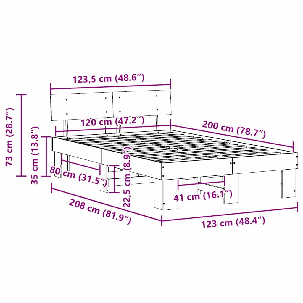 Ágykeret fejtámlával Természetes 120 x 200 cm Tömör fenyőfa